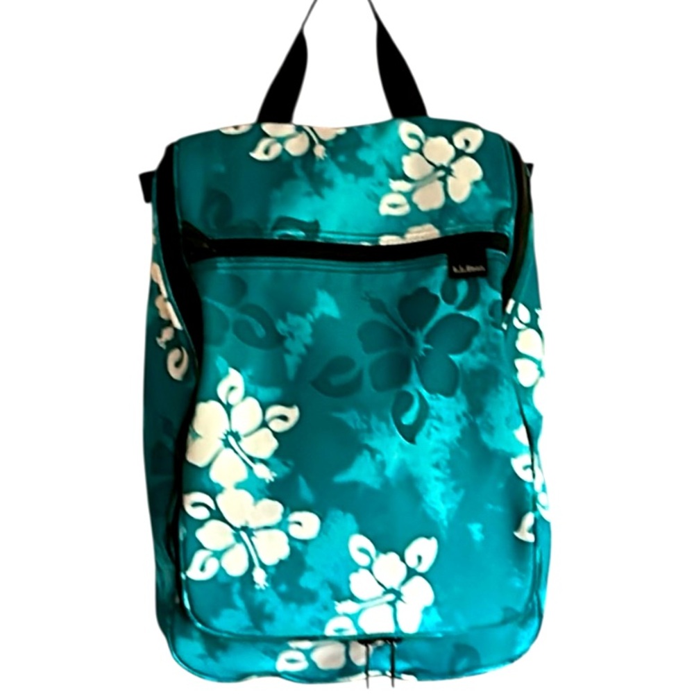 L.L. Bean Teal and White Floral Cosmetic Bag